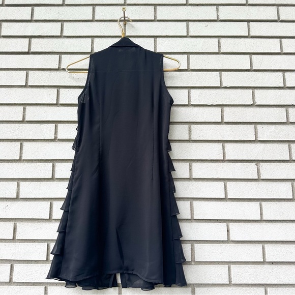 Samuel Dong Black Sleeveless Ruffle Tunic Top Blouse Button Front Layered Sheer - Picture 2 of 9